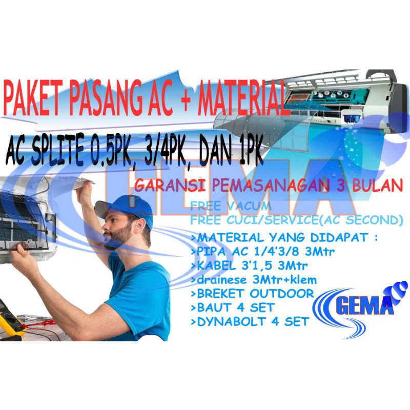 paket pasang ac dan material