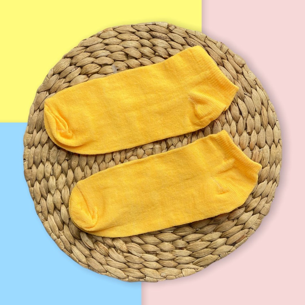 HC Kaos Kaki Ankle Polos Wanita KaosKaki Pendek Korea Murah Short Socks Kaos Kaki Motif Love Garis Murah-FLAT KUNING