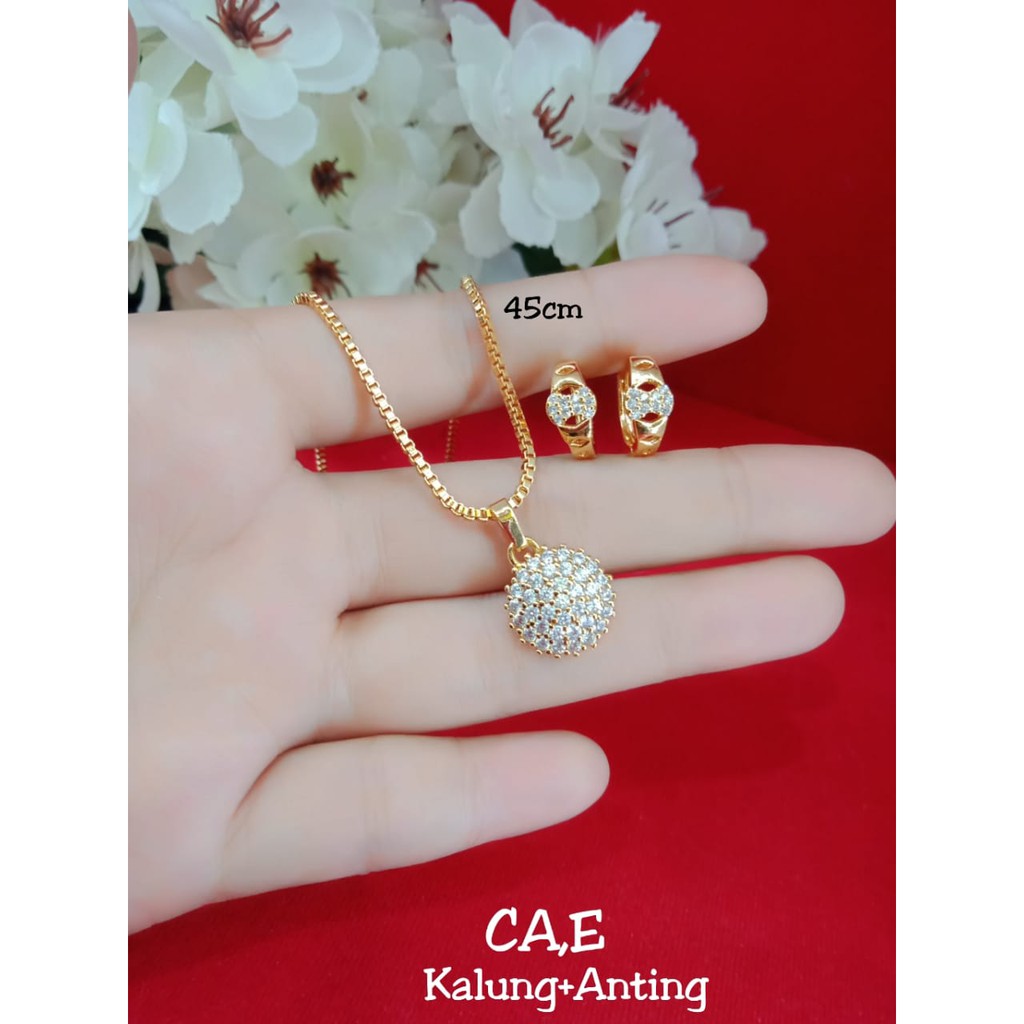 KALUNG LIONTIN + ANTING LAPIS EMAS 24K BERKILAU SEPERTI ASLI