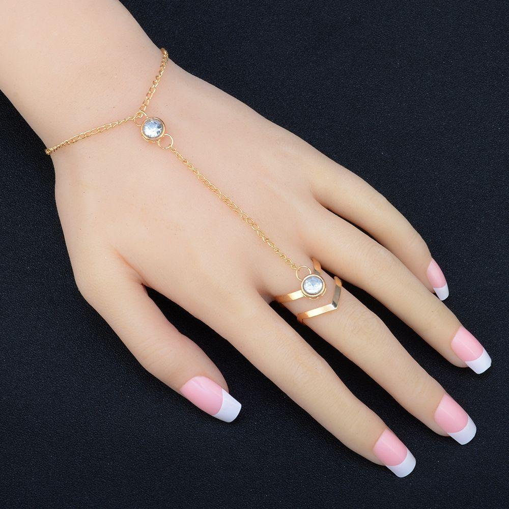 NEEDWAY Link Rantai Gelang Elegan Adjustable Bohemia Zricon Multi Layer Kaitan Hand Harness