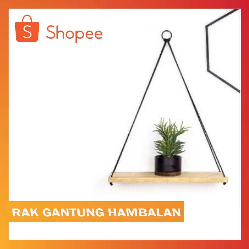 Rak Dinding Kayu Gantung Tali Rak Dekorasi Serbaguna