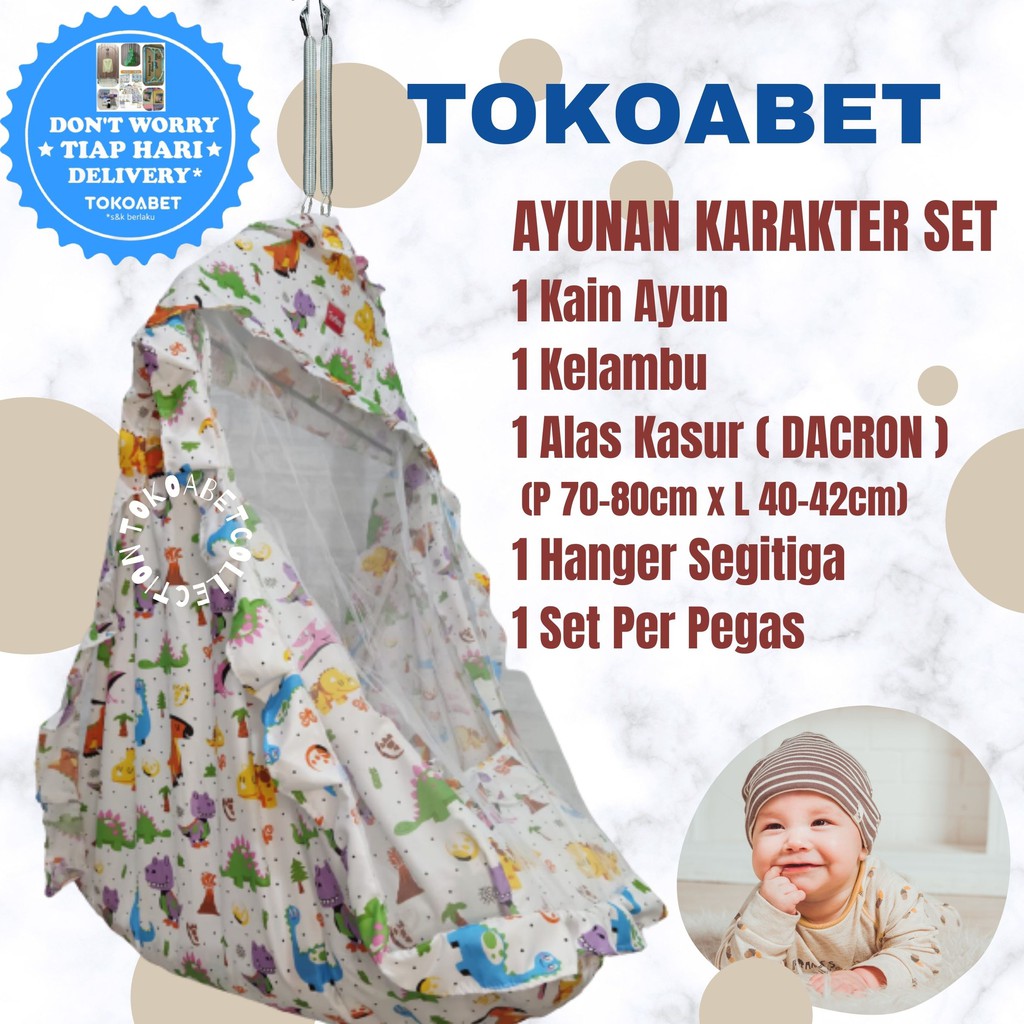 SET Ayunan Kain Karakter Manual Per Hanger Kelambu Alas Kasur Perlengkapan Tidur Bayi Baby Anak NEW VARIAN TOKOABET