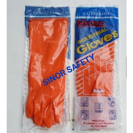 Sarung Tangan Karet Latex Dot ORANGE Tebal Serbaguna Rubber Glove 32 cm