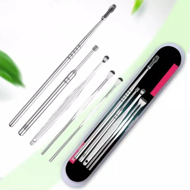 KOREK KUPING STAINLESS 5 IN 1/SET KOREK KUPING 5 IN 1 BOX/KOREK KUPING ANTI KARAT/PEMBERSIH TELINGA