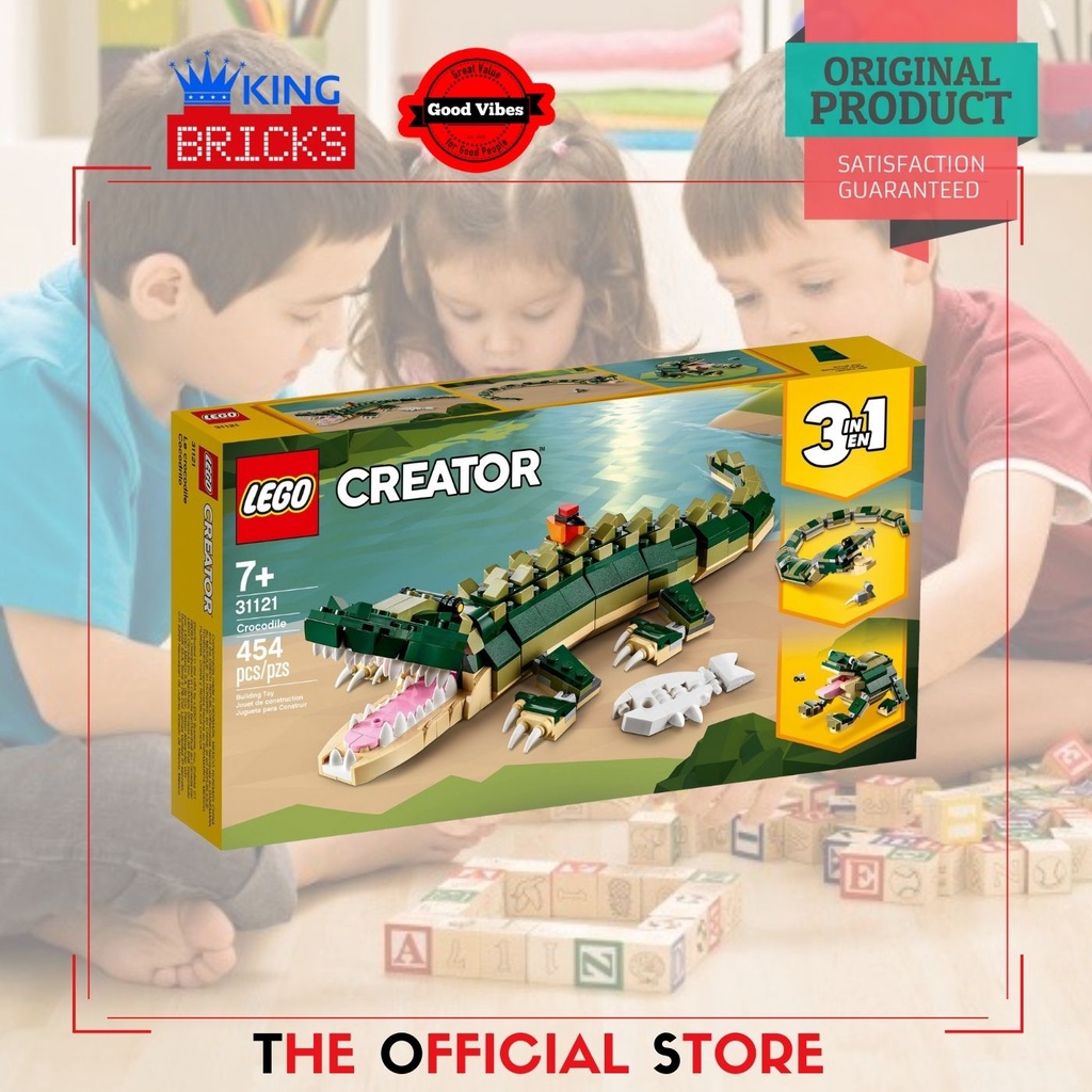 LEGO Original CREATOR 31121 Crocodile - Mainan Anak Edukasi Hewan Liar Reptil Buaya Darat Ikan Tikus