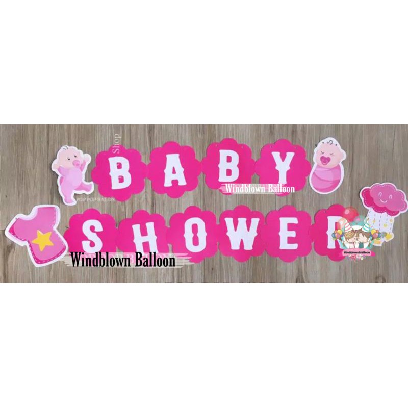 BANNER / BUNTING FLAG PINK BABY SHOWER GIRL / AQIQAH BAYI PEREMPUAN