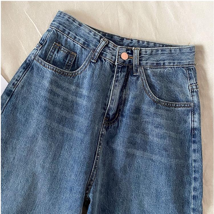 Korean Celana Panjang Biru Jeans/Highwaist Straight Loose Jeans/Celana Jeans Wanita