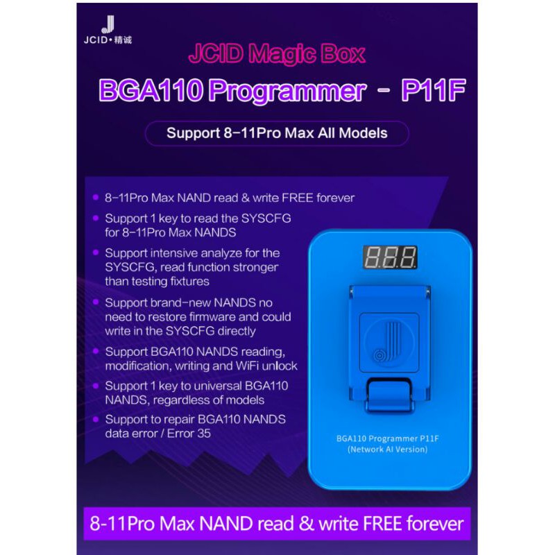 JCID BGA110 Programmer – P11F Nand Programmer Support 8-11Pro Max