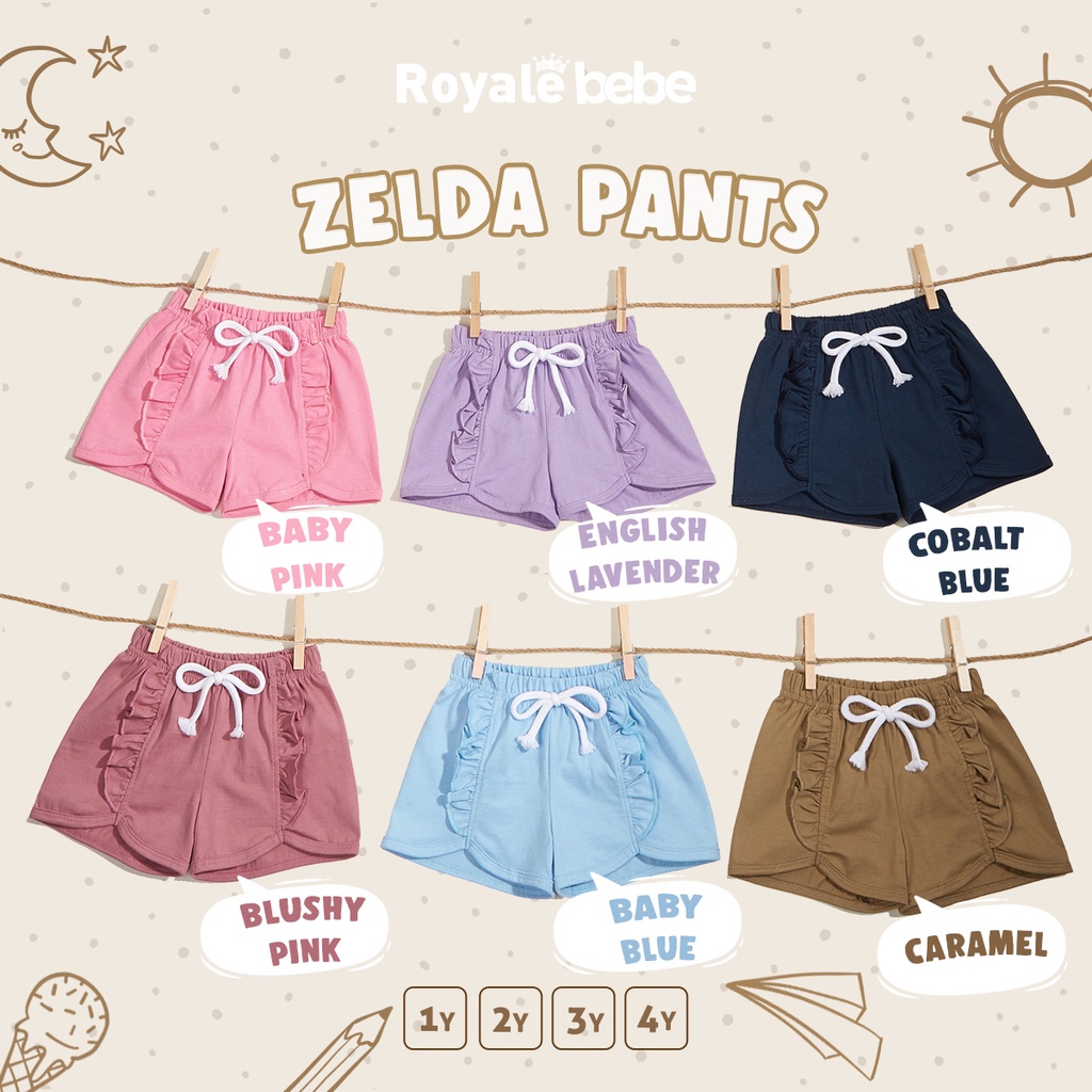 ROYALE BEBE ZELDA PANTS BABY ZELDA CELANA PENDEK ANAK RUFFLE FASHION ANAK PEREMPUAN 1 - 4 TAHUN