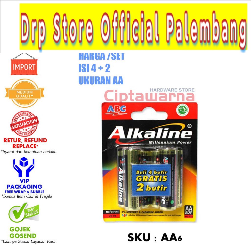 Baterai ABC Alkaline AA / Baterai jam AA6 ISI 4 + 2 Remote