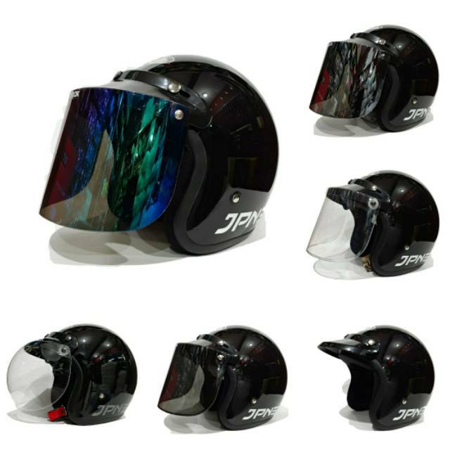 Helm Retro Bogo Jpn Arc Hitam Black Glossy Kaca Datar Flat Visor Shopee Indonesia