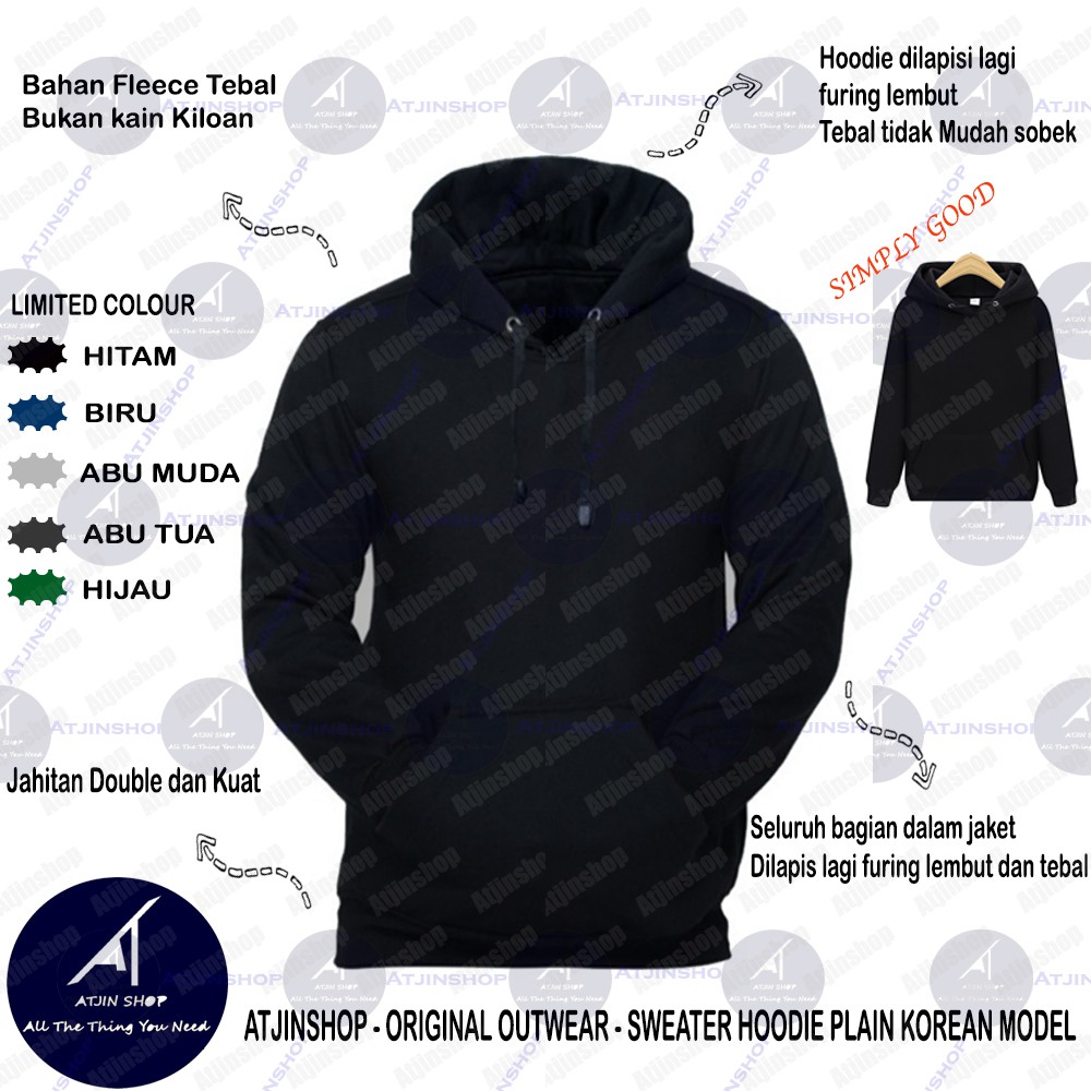 Jaket Sweater Hoodie Polos Cowok Cewek Atjin Original