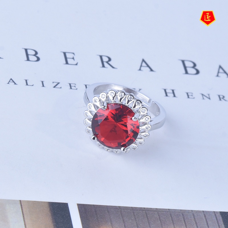 [Ready Stock]Elegant Luxury Ruby Crystal Open Ring