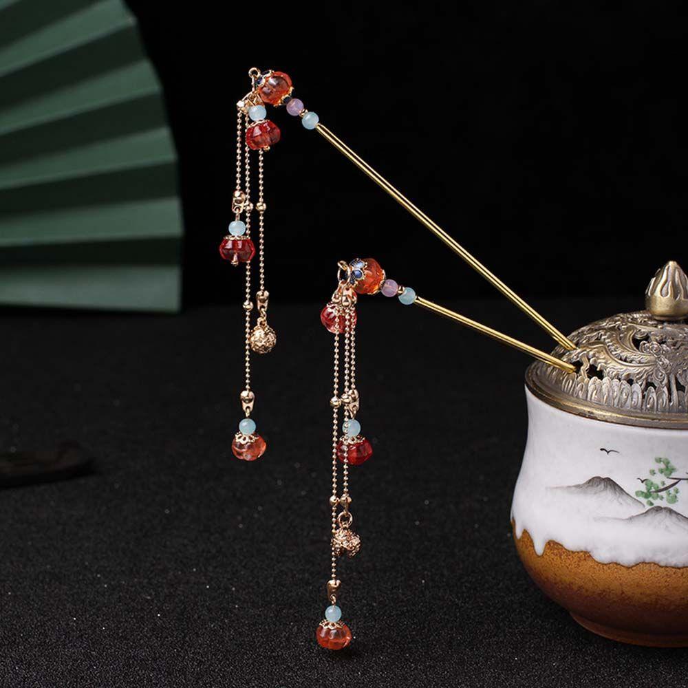 Agustinina Wanita Rambut Stik All-match Cheongsam Perhiasan Mutiara Rumbai Panjang Untuk Anak Perempuan Manik Kristal Rambut Garpu