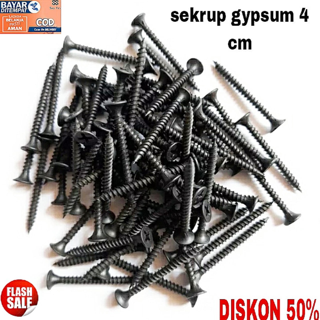200pcs skrup gypsum 4cm sekrup gipsum 11/2" sekrup hitam 6 x 11/2" Baut Sekrup Gypsum Hitam 4 Cm 200