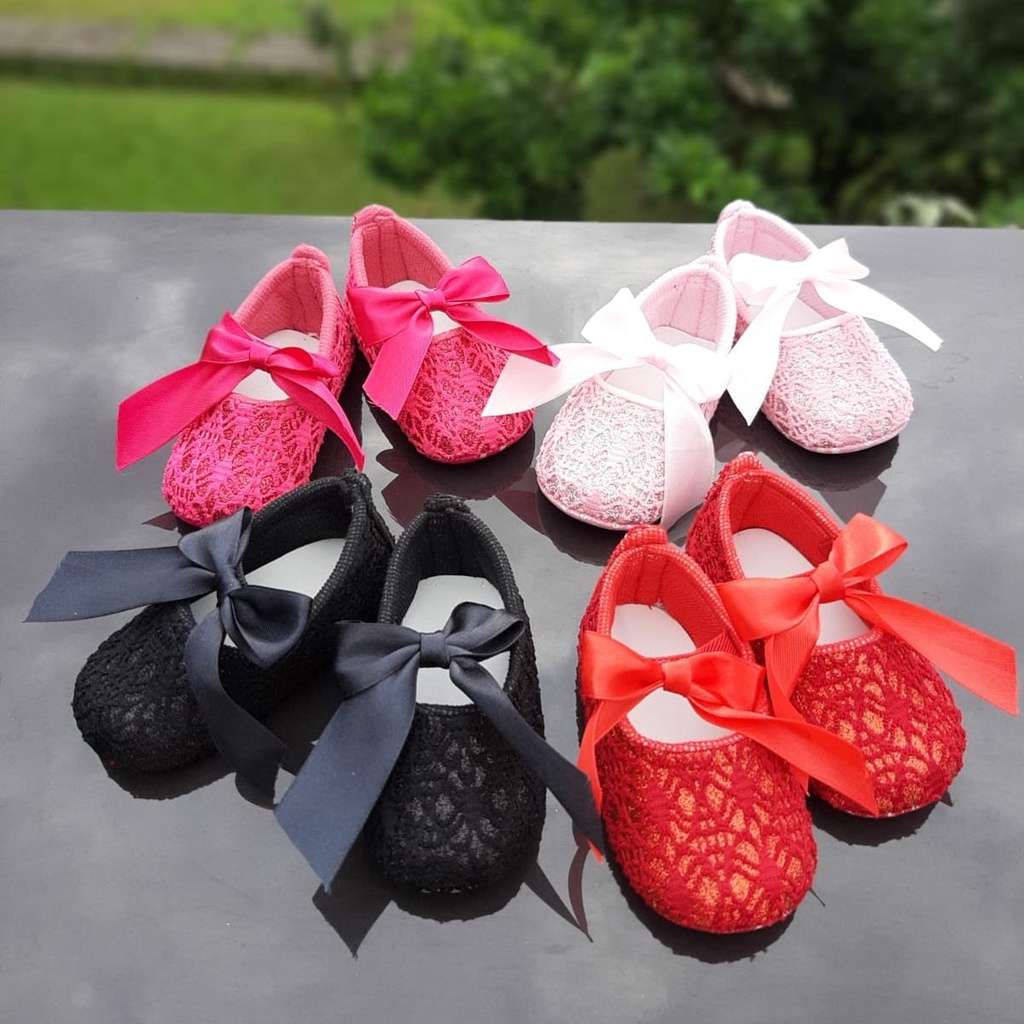 TOKOERS PRP06 Sepatu baby bayi new born prewalker anak 1_11 bulan motif Pita cantik bahan bludru lembut