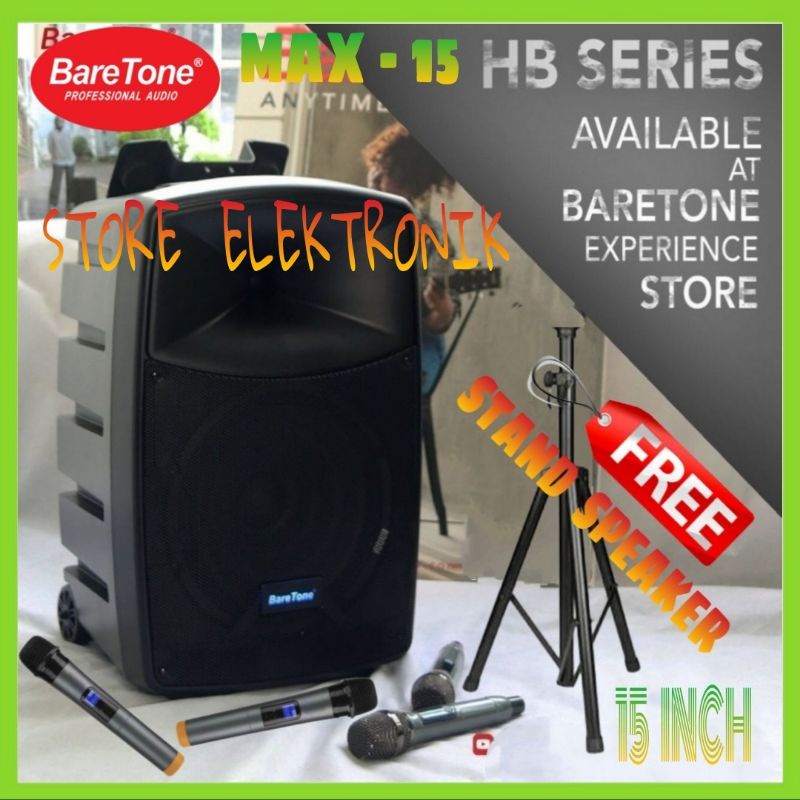 Speaker Portable BARETONE MAX 15 HB 15 Inch Bluetooth 4 Mic Wireless