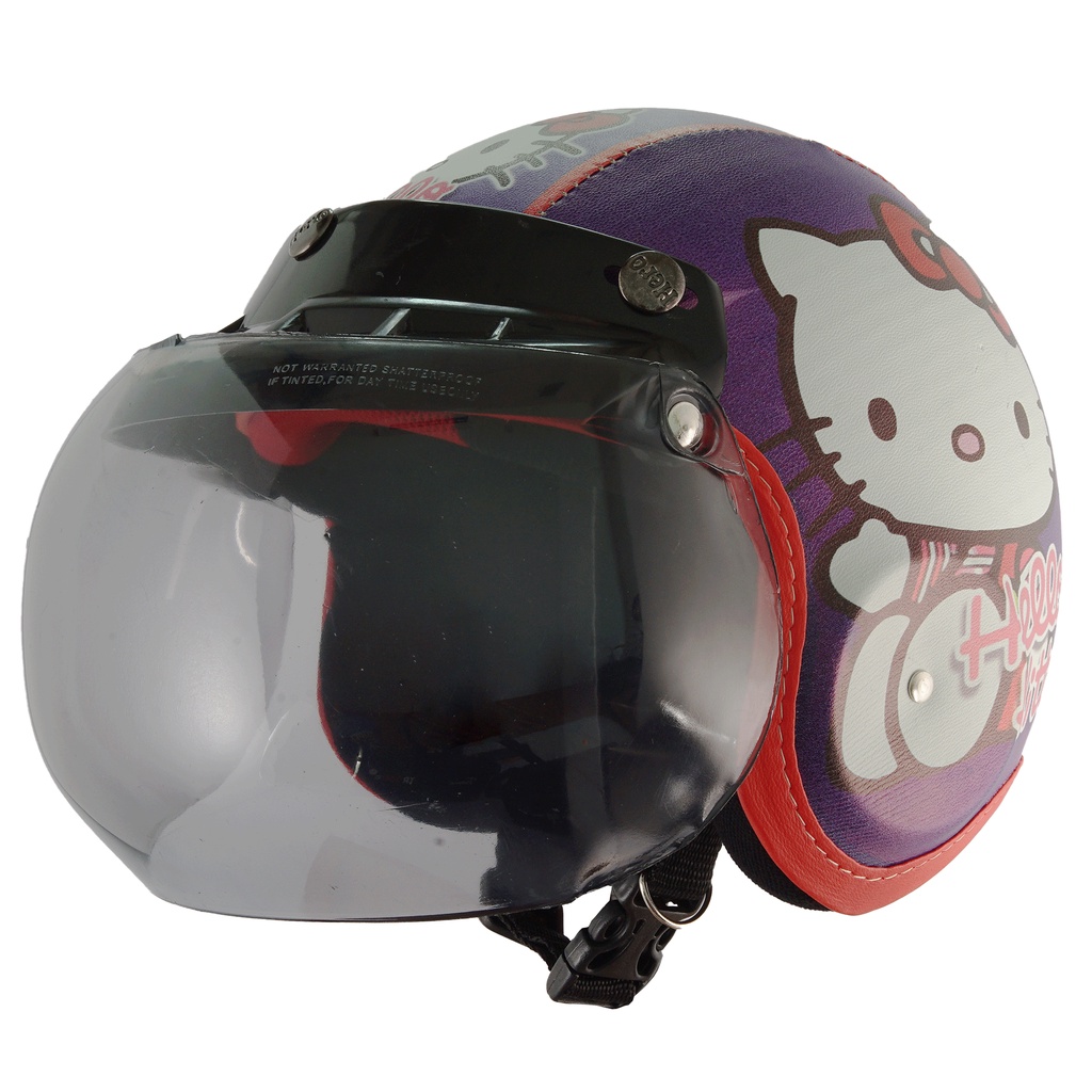 Helm Bogo Retro Anak Untuk Usia 2-6 Tahun Motif Hello Kitty - Ungu Merah