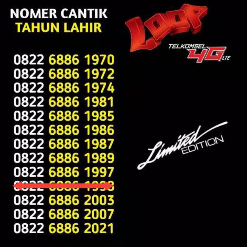 Nomor Cantik Simpati Loop Tahun Lahir 1970 1972 1974 1981 1985 1986 1987 1989 1997 1998 2003 2007