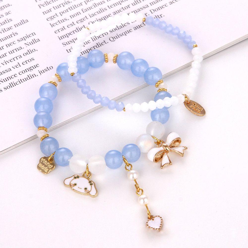 Nickolas1 Gelang Mutiara Fashion Kawaii Gadis Kuromi Mymelody Perhiasan Cinnamoroll Handmade Double-layer Tangan String