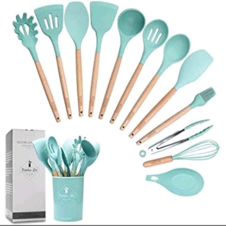 (RS)SILIKON KITCHEN SET UTENSIL 12 PCS SPATULA SUTIL ALAT DAPUR LENGKAP FULLSET FREE WADAH