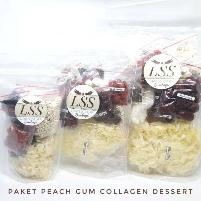 

Paket Lengkap Peach Gum Collagen Dessert 10 Bahan Komplit Kemasan Mini / Medium / Family