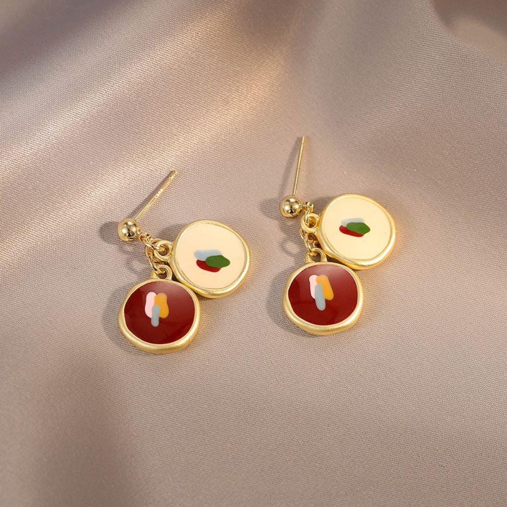 Needway Anting Asimetris Retro Vintage Desain Rasa Lukisan Minyak Drop Oil Piercing Earrings