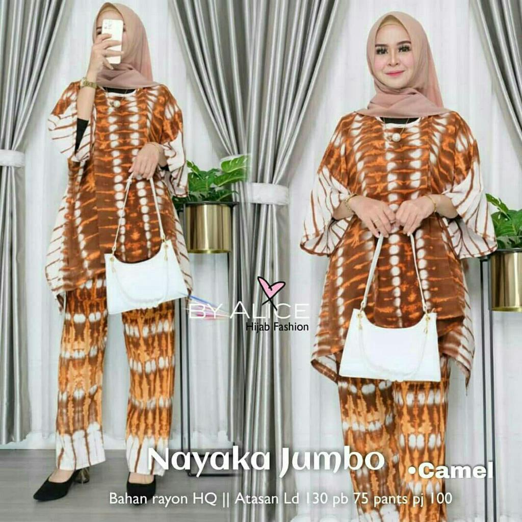 Shibori Oblong One Set Wanita Jumbo Rayon Premium Setelan Wanita Tie Dye Lengan 7/8 Set Celana Kekininan LD 135 cm