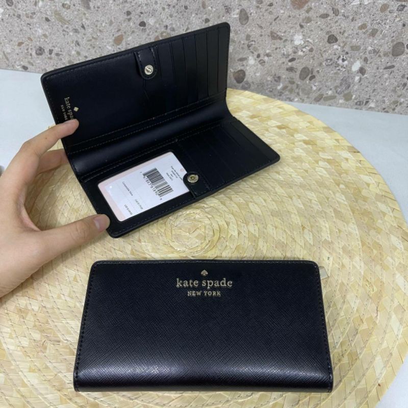 Original/Ori/Asli Kate Spade Stacy Large Slim Bifold Wallet Black