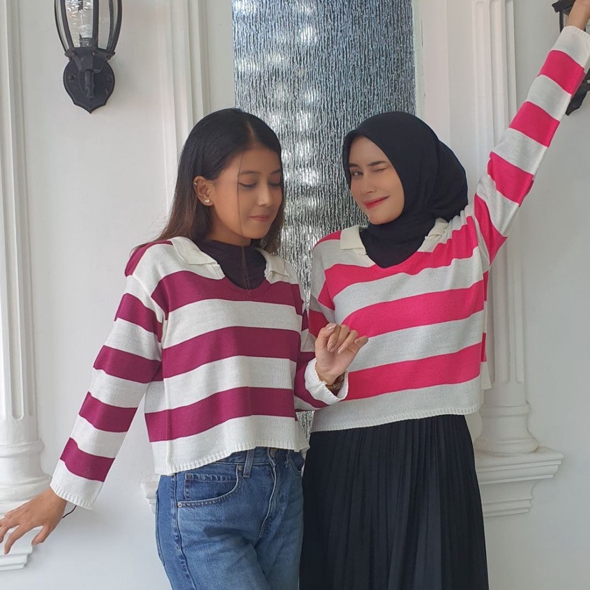 FUJI CROP TOP STRIP BLASTER/CROP TOP RAJUT/ATASAN RAJUT CROP TOP POLO KNIT