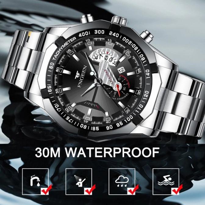 Jam Tangan Pria FNGEEN S001 SILVER ORIGINAL PROMO LEBARAN