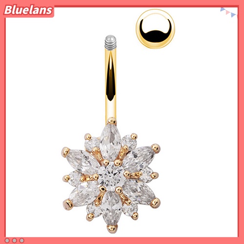 Bluelans Flower Cubic Zirconia Belly Button Ring Navel Bar Barbell Body Piercing Jewelry