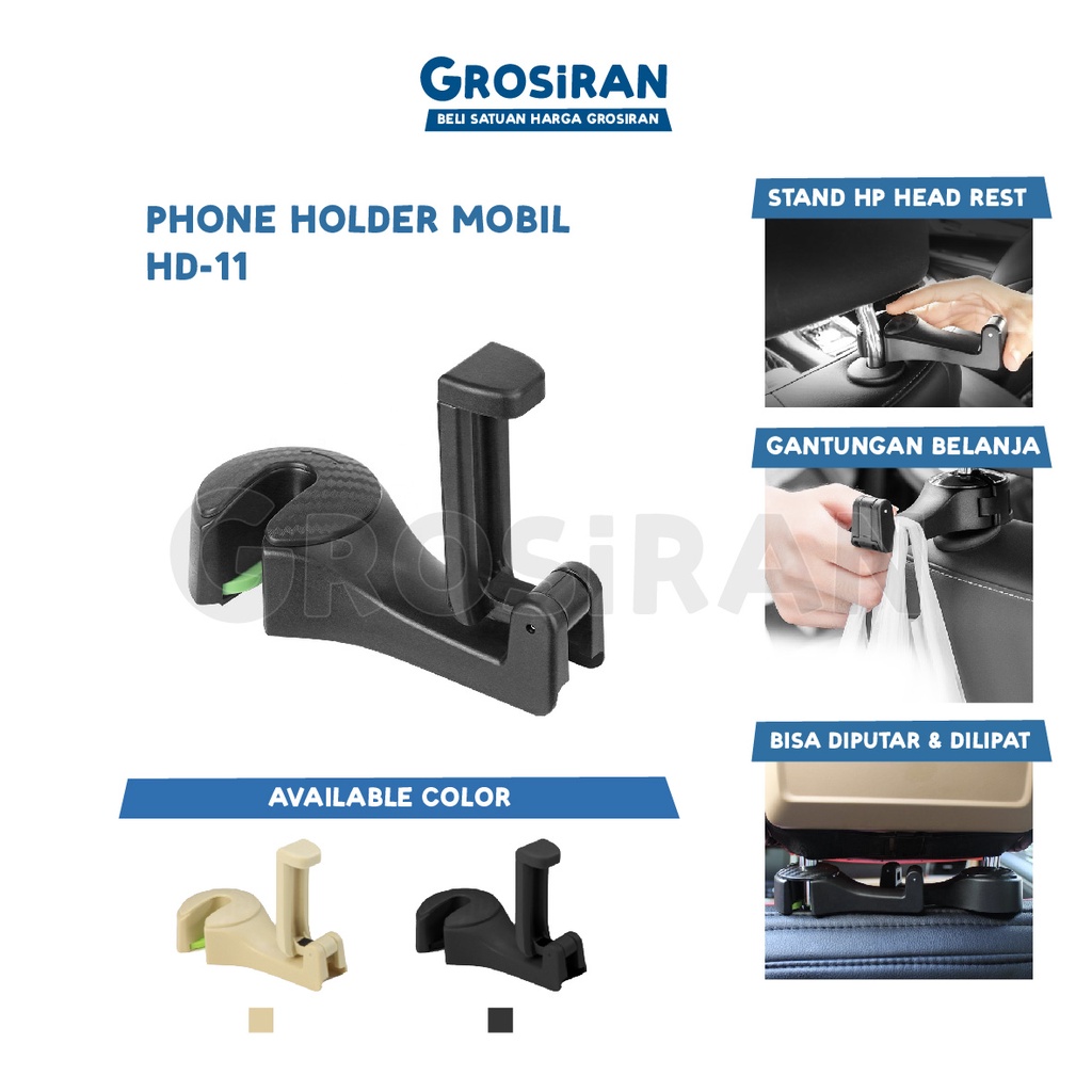 Phone Stand Hp Jok Mobil Multifungsi Gantungan Barang Belanjaan Holder Serbaguna Pengait Belakang Ku