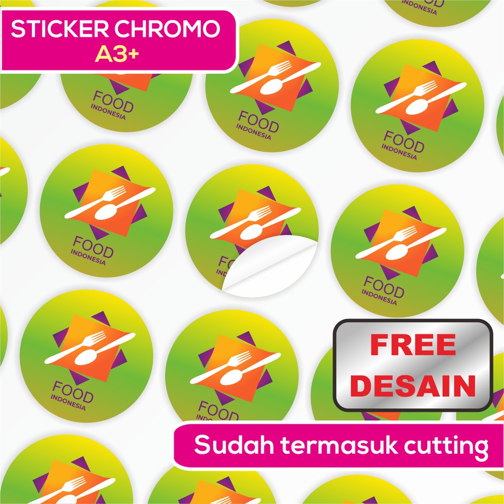 

Cetak stiker kemasan / cetak stiker chromo A3+ ( sudah termasuk cutting) Free desain