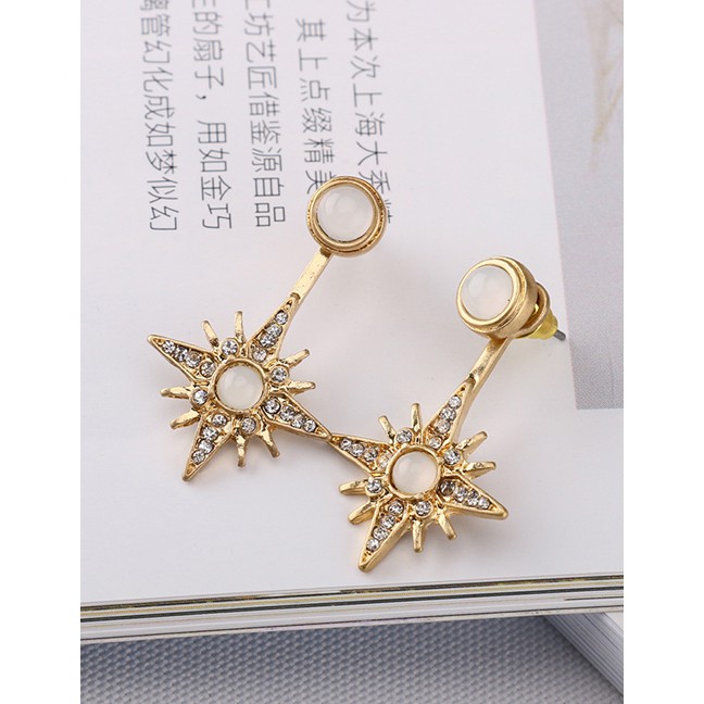 LRC Anting Tusuk Fashion Gold Double Metal Stud Earrings Before And After The Stars F69824