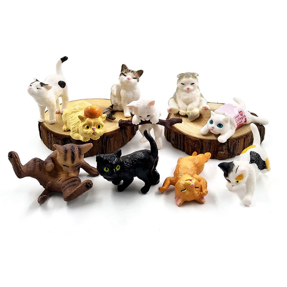 Rebuy 10pcs / Set Miniatur Kartun Kucing Aneka Warna Untuk Dekorasi Rumah / Mobil