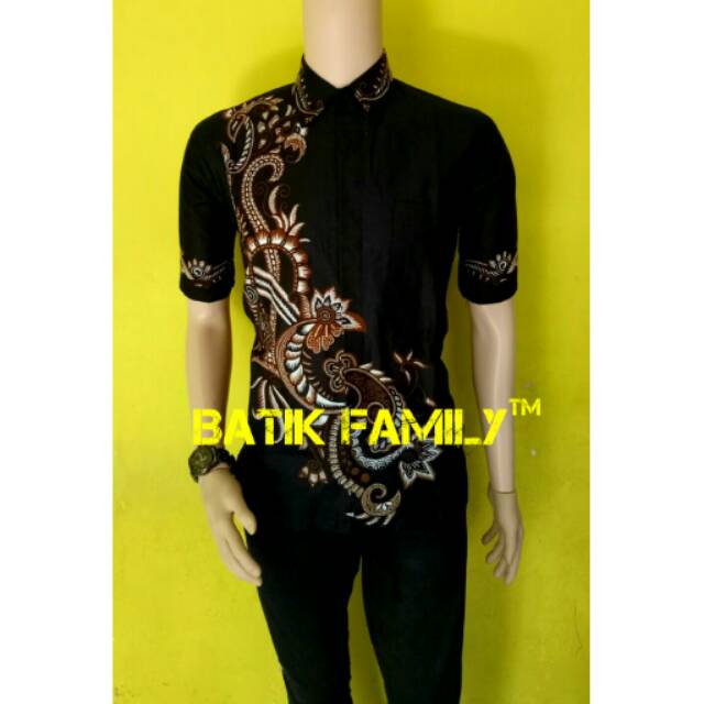 Jual Kemeja Hem Baju Batik Pria Seni Lukis Hitam Coklat Nyoklat