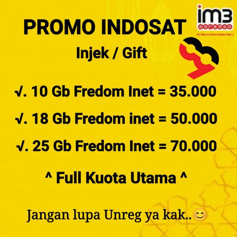 PROMO MURAH KUOTA DATA INDOSAT UNLIMITED DISKON SAMPAI  50 PERSEN (gift wajib unreg)