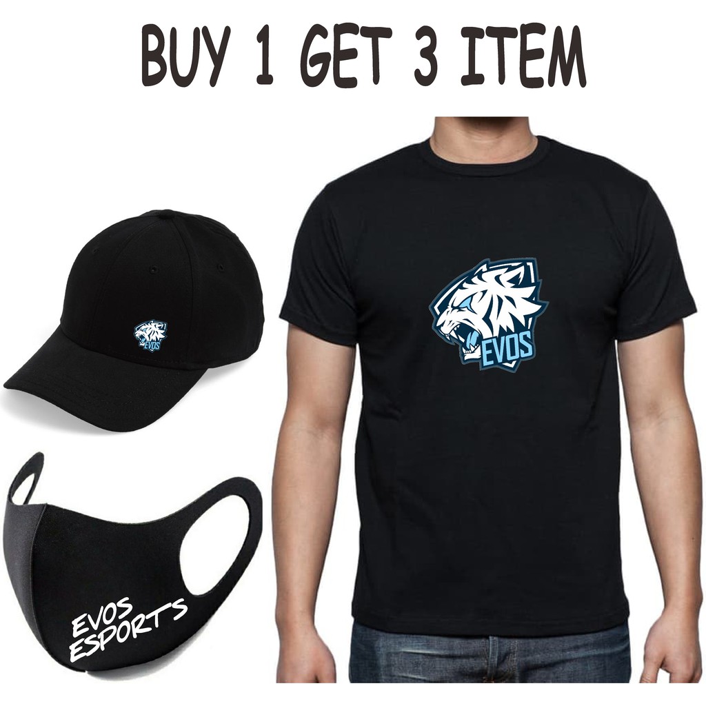 KAOS EVOS / MASKER EVOS / TOPI EVOS / ANAK DAN DEWASA / BUY 1 GET 3 / BISA COD