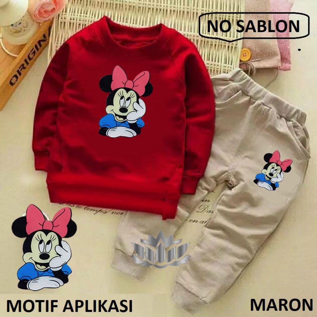 BO - SETELAN MICKEY THINK / SETELAN ANAK-ANAK / FASHION ANAK / PAKAIAN ANAK / MOTIF APLIKASI