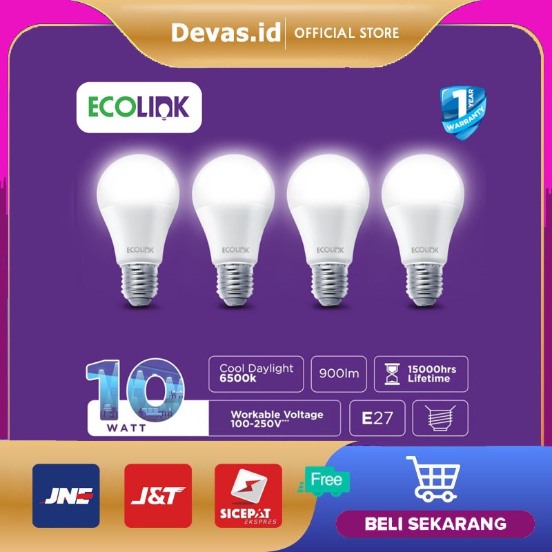 Paket 4PCS Ecolink Lampu LED 10W Ecolink Bohlam Bulb 10 Watt