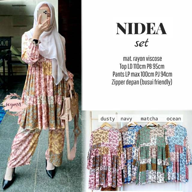 Nidea setelan tunik dan celana motif bunga etnik