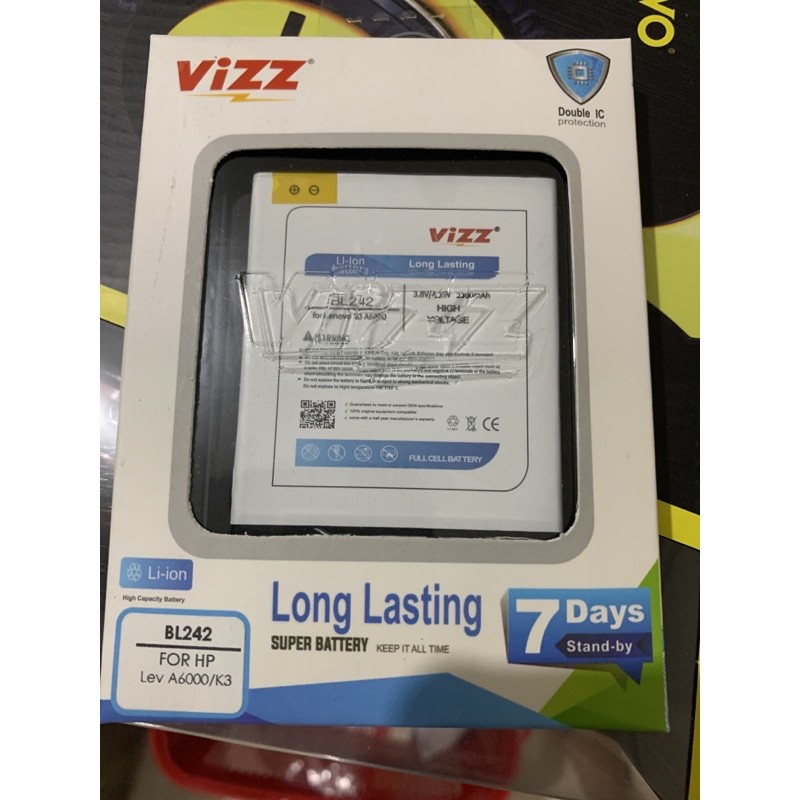 Baterai Vizz lenovo a6000 BL 242 / BL242 double power batre batere