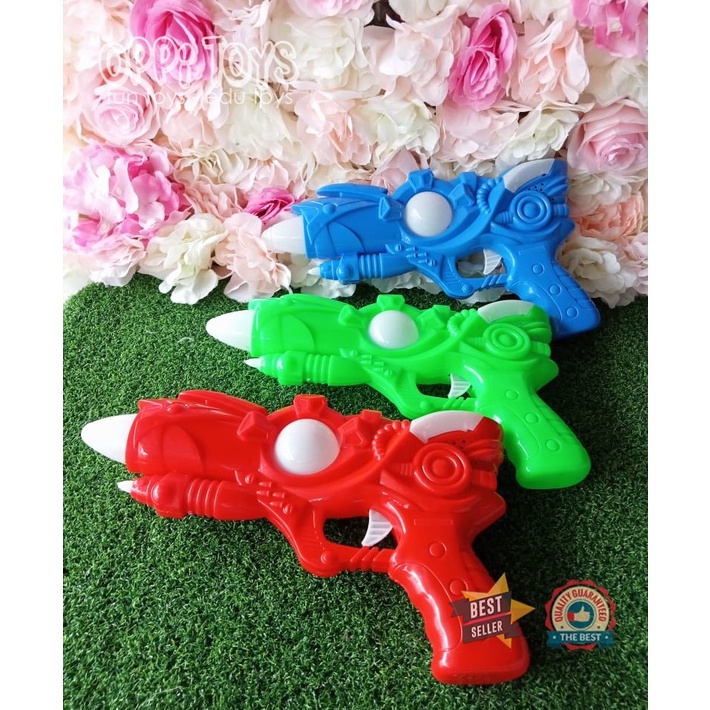 [FREE BATERAI] Mainan Tembak Menyala Lampu Dan Suara - Mainan Pistol LED Roket Plastik - Pistol Alie