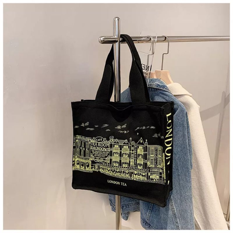 Totebag Wanita Bahan Kanvas Aesthestic London Tea