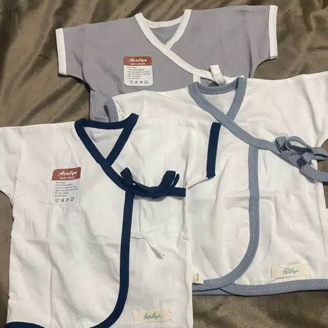 Aerilyn Kimono Pendek Baju Bayi tangan pendek usia newborn 0-3 bulan putih abu navy khaki SNI-1