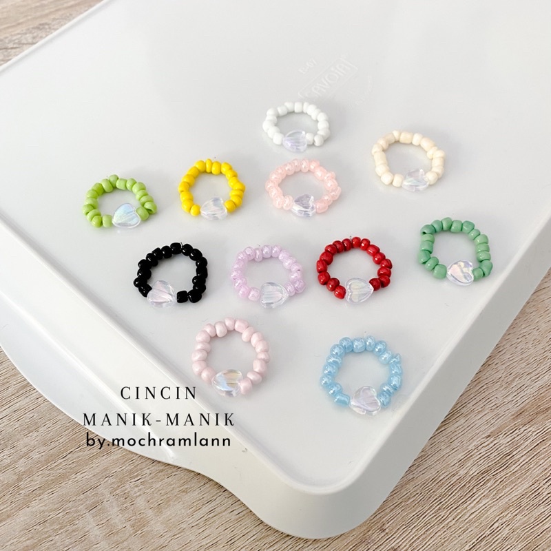 CINCIN MANIK-MANIK BEADS RING LOVE GLOSSY PELANGI / CINCIN MANIK KOREA / BEADS RING KOREA