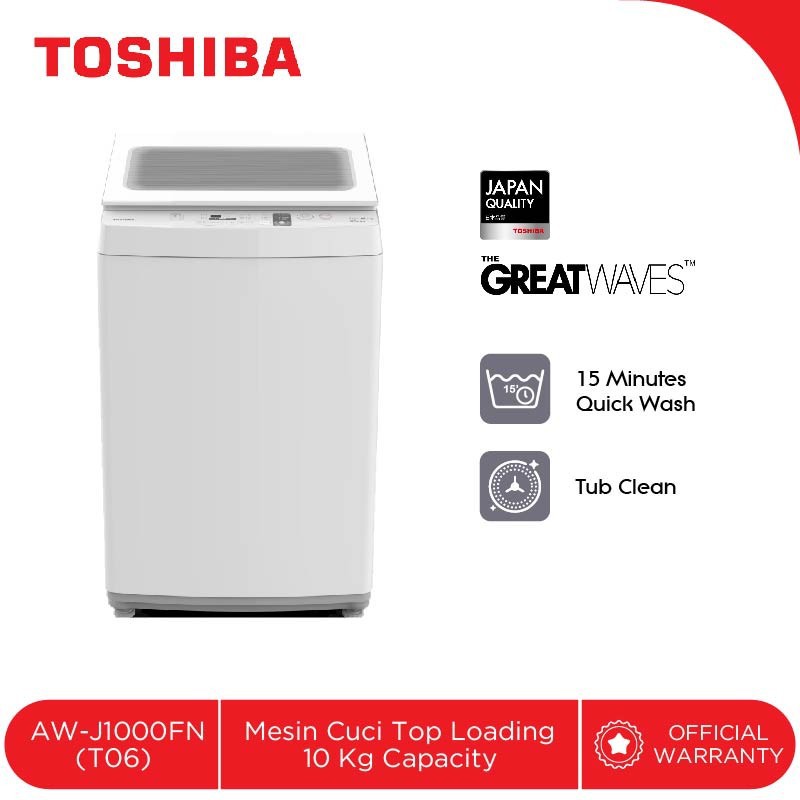 TOSHIBA Mesin Cuci Top Loading 1 Tabung Kapasitas 9 - 10kg AW-J1000FN MADE IN THAILAND