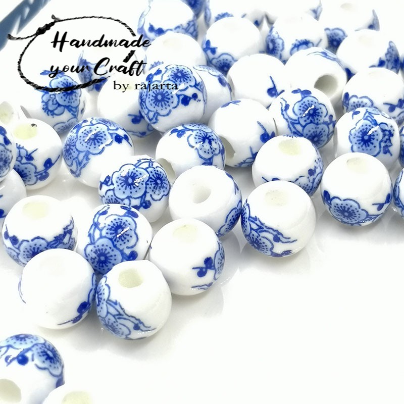 Decal Ceramic Beads Flower Porcelain Spacer Round Loose Beads