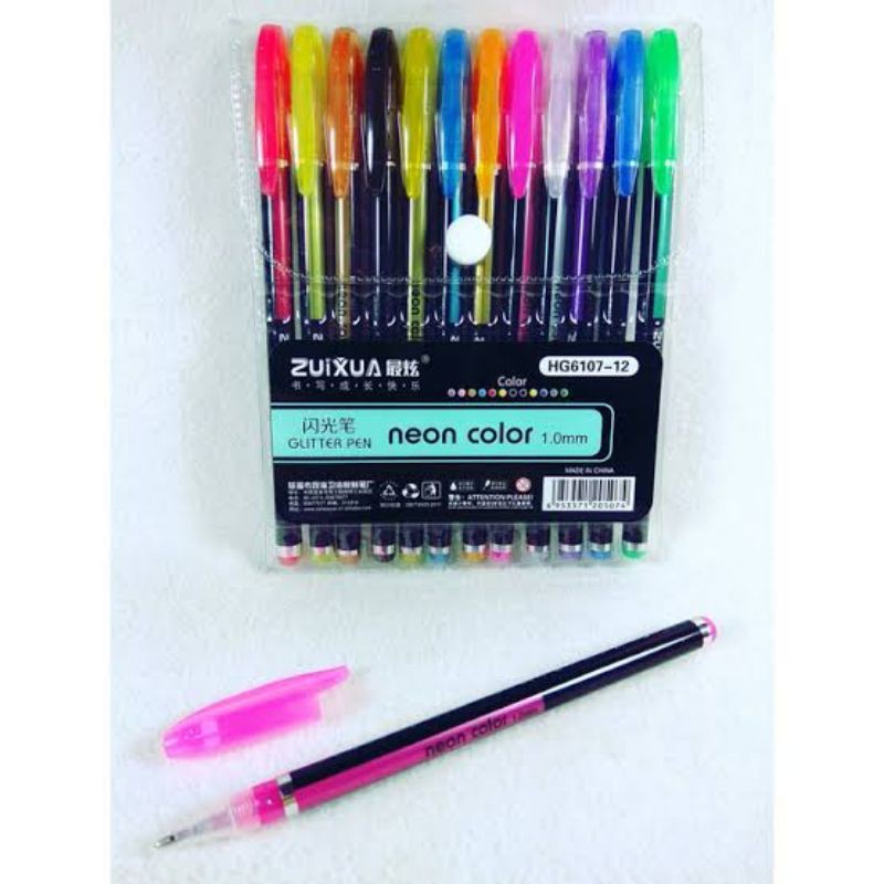 (1 PAK) PULPEN GLITTER WARNA WARNI ZUIXUA / PULPEN GEL WARNA WARNI ISI 12 pcs